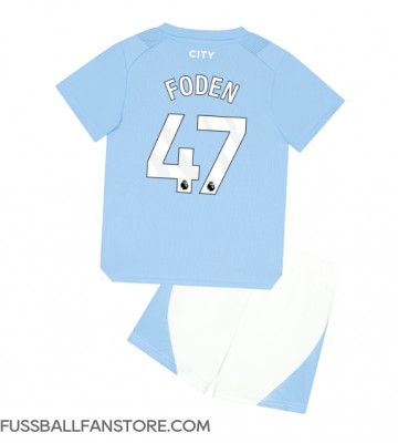 Manchester City Phil Foden #47 Replik Heimtrikot Kinder 2023-24 Kurzarm (+ Kurze Hosen)